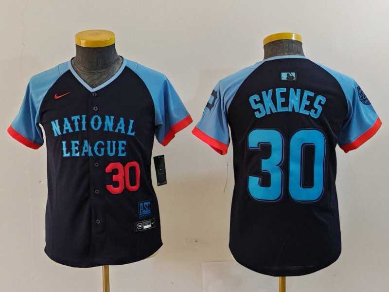 Youth Pittsburgh Pirates #30 Paul Skenes Number Navy 2024 All Star Limited Stitched Jersey